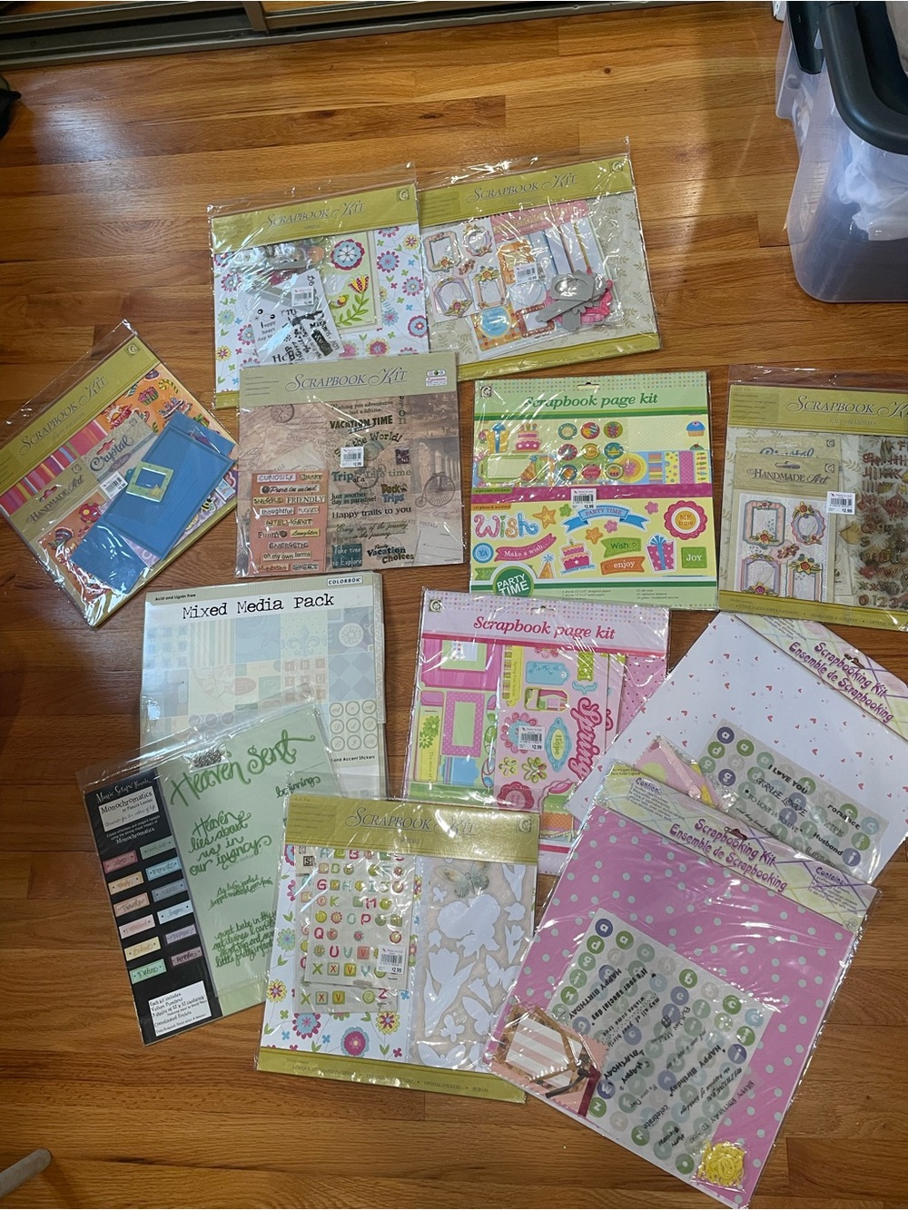 Assorted Scrapbook Page Kits and Embellishments - Pink, Yellow, Green, White